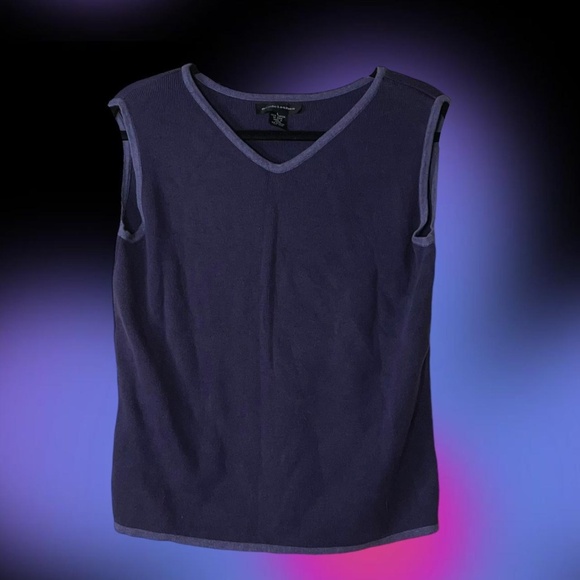 Purple sweater vest with lavender trim. Vneck  Measurements: Bust 35 in. - Picture 1 of 5